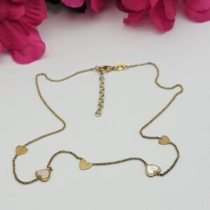 Gold Vermeil 925 Sterling Silver Mother Of Pearl Heart Station Necklace 17" KTC